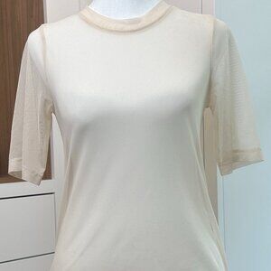 Beige Sheer Short Sleeve Top